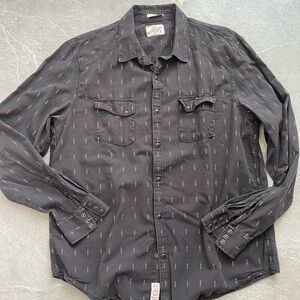 Lucky Brand Charcoal and Red Patterned Flannel Western